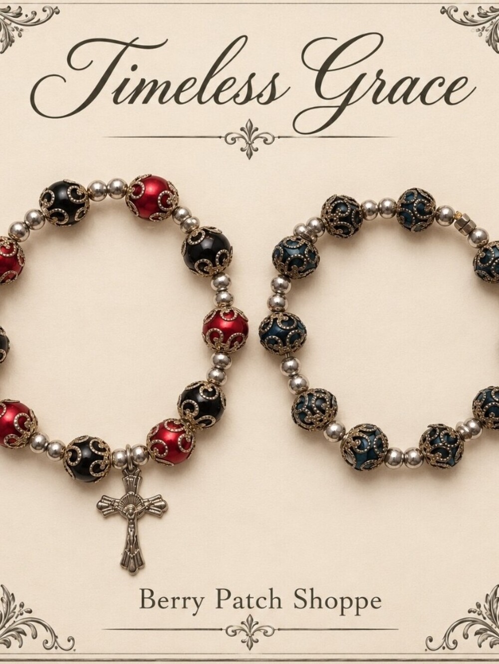 Timeless Grace Spiritual Religious Jesus Crist Crucifix Bead Bracelet Set